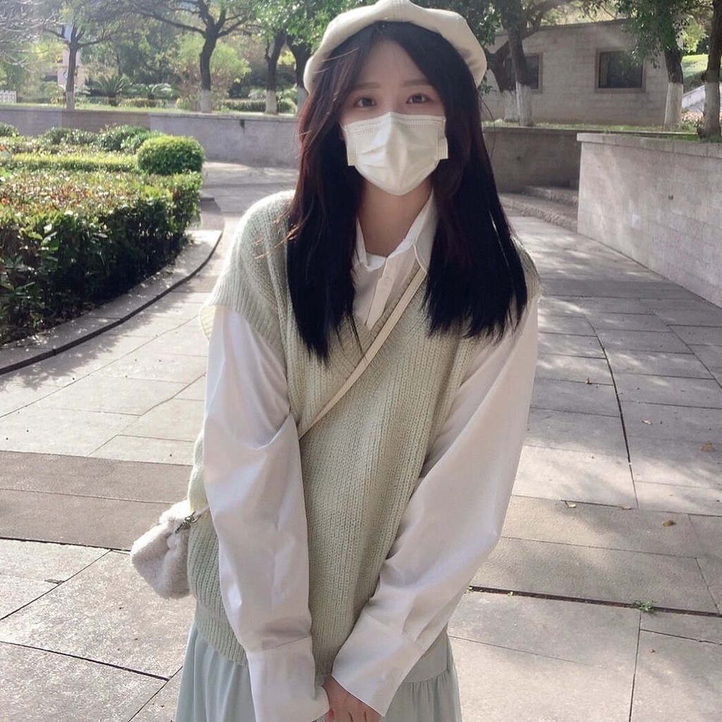 Bộ Áo Sơ Mi + Áo Vest Dệt Kim Thiết Kế Mới Trẻ Trung Cho Nữ