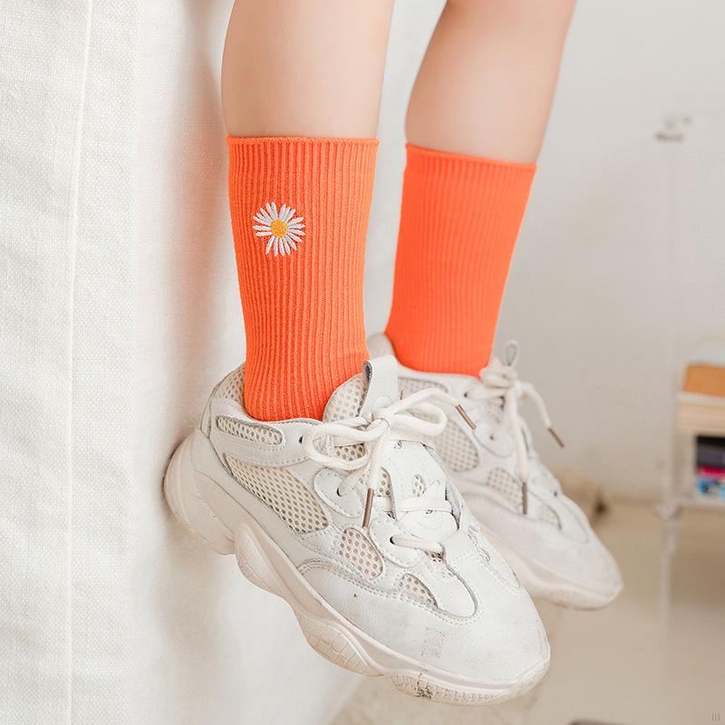 IU Baby Girl Boy Kids Warm Socks Cute Solid Color Daisy Flower Soft Anti-slip Knitting Leg Warmers