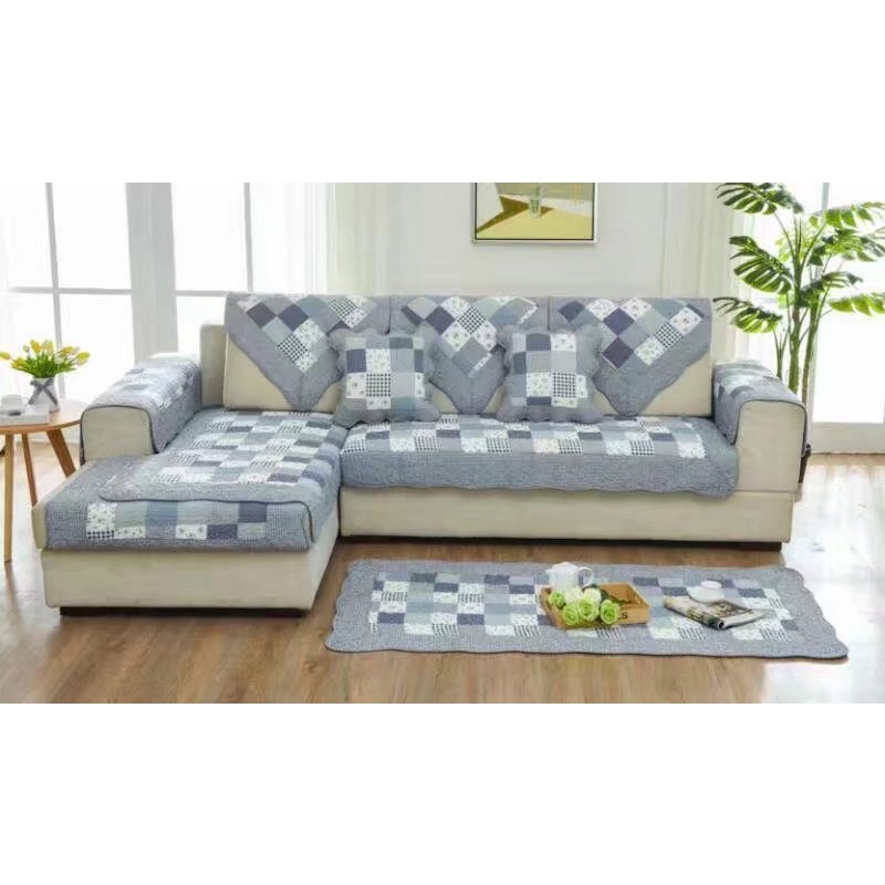 Thảm sofa 90*210 - Caro xanh dương trắng
