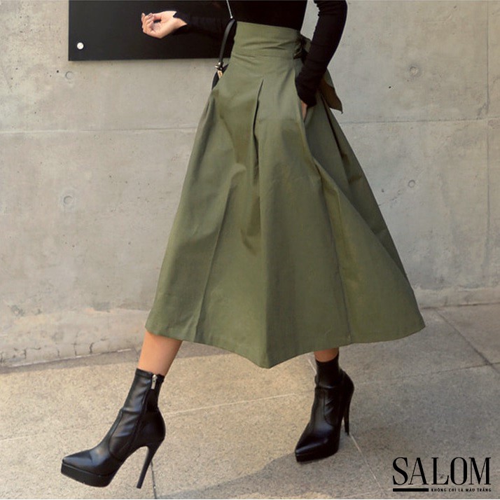 Chân váy cạp cao nơ lưng Rieki