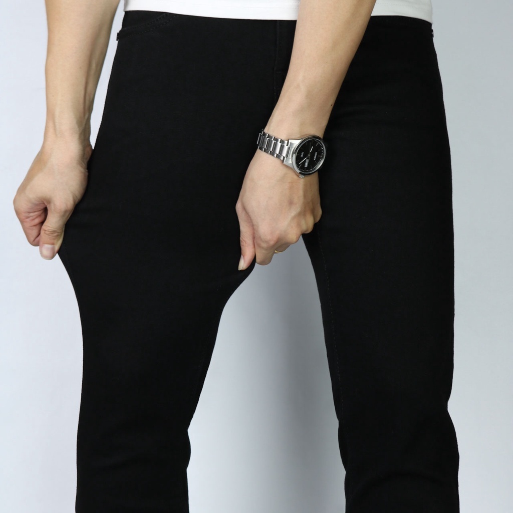 Quần jean nam, đen trơn, không rách gối,chất bò co dãn, jeans, dày, form slimfit, bền màu. Quần bò nam, bigsize DJ10001