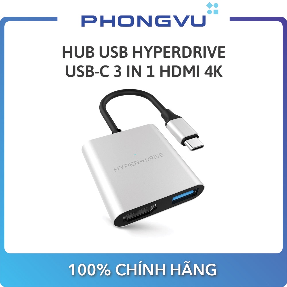 [Mã ELMALL10 giảm 10% đơn 500K] Hub USB-C 3 in 1 HDMI 4K HyperDrive HD259A - Bảo hành 12 tháng