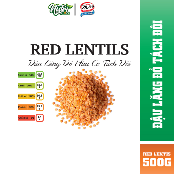 Đậu lăng đỏ tách đôi nhập khẩu Canada thương hiệu Nutrion túi hút chân không 500g đảm bảo chất lượng