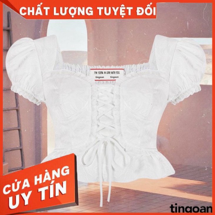 Áo croptop vai phồng cúp ngực đan dây gấm trắng tingoan ANGELA TOP - Hàng nhập khẩu