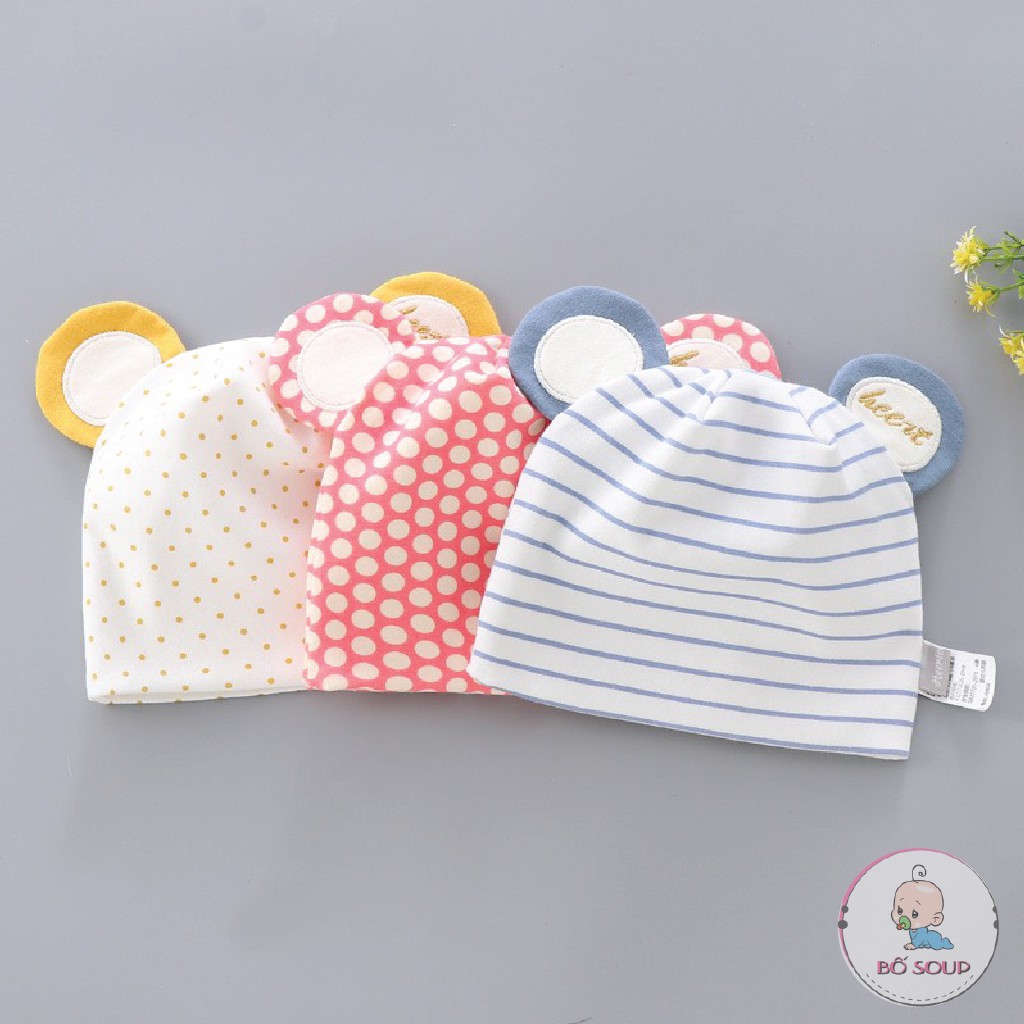 Mũ cotton trùm đầu tai gấu dễ thương cho bé