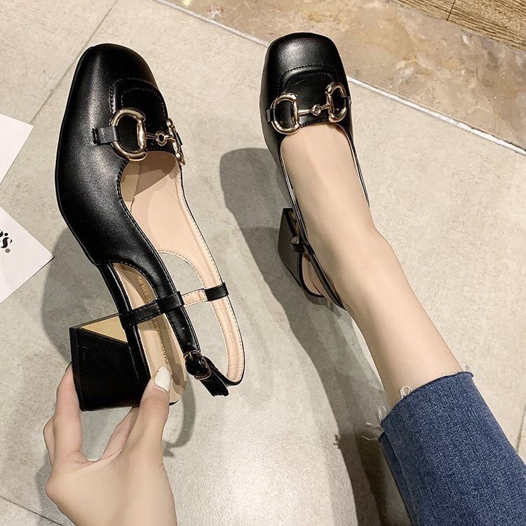 Giày cao gót in chữ đế vuông 3p và 7phân cực hot 2021
