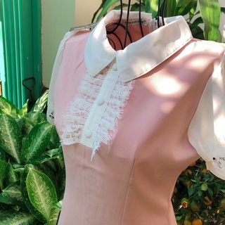 Đầm pink cổ ren nữ tính ( kèm clip + ảnh thật)