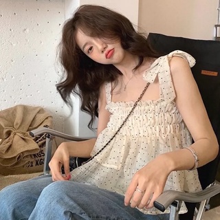 Áo hai dây babydoll chấm bi thắt nơ vai xinh xắn
