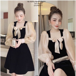 55-90kg bigsize đầm nơ tay phồng tiểu thư