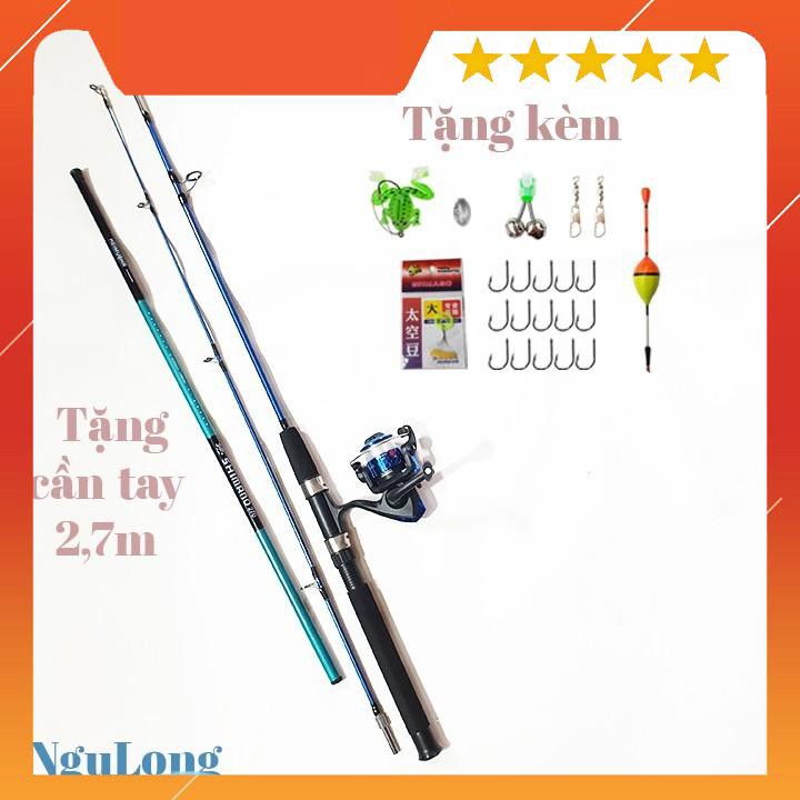 Bộ cần câu 2 khúc đặc ruột siêu bạo lực, kèm máy và set phụ kiện, tặng cần tay 2m7 Giá Xưởng