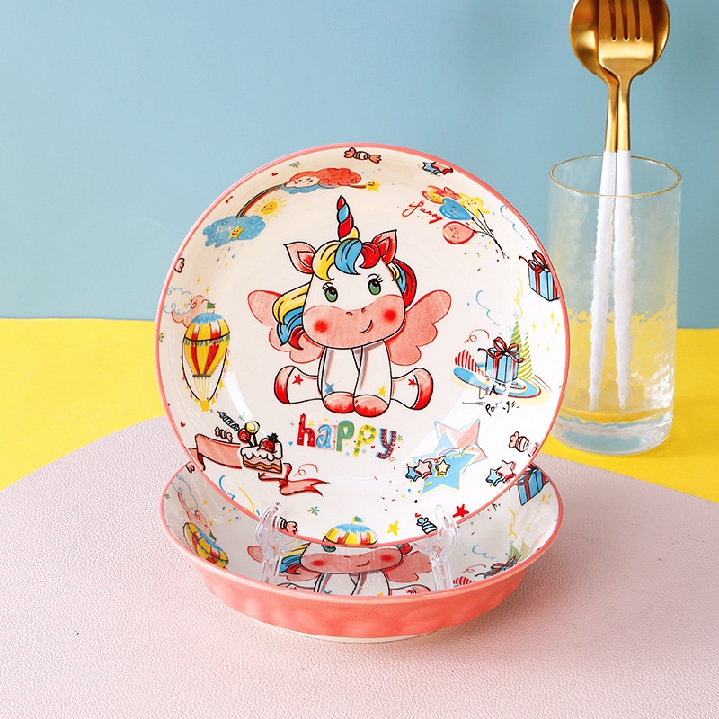 Bộ bát đĩa khay sứ Ngựa hồng Pony dễ thương ăn dặm cho bé