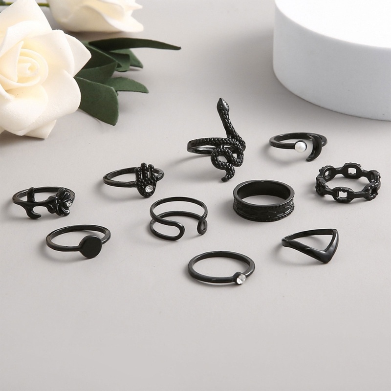 Set 10 Nhẫn Kim Cương Nhân Tạo Hình Rắn / Hoa Hồng