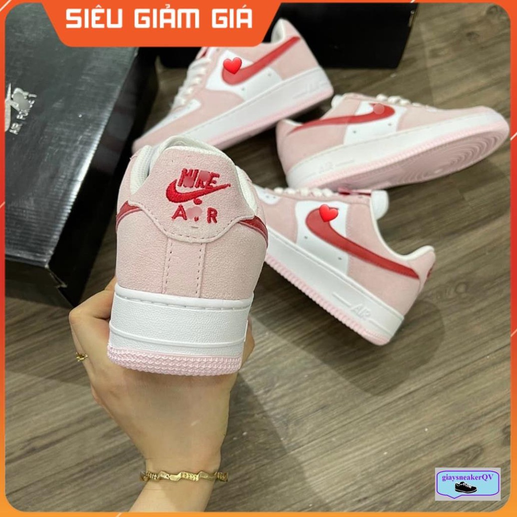 Giày thể thao Air Force 1 07 QS Valentine's Day Love Letter cổ thấp, AF1 màu hồng xinh yêu cho nữ
