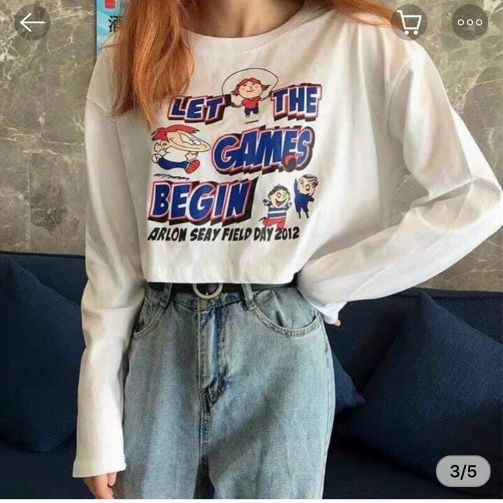 Áo thun Croptop Tay Dài Phom Rộng Let the game begin