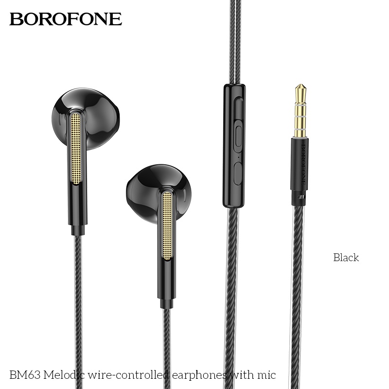 Tai nghe Borofone BM63 chân cắm tròn 3,5mm có mic đàm thoại, chỉnh âm lượng