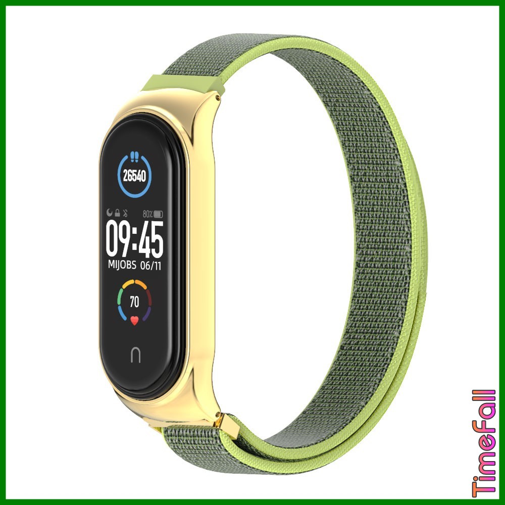 Dây đeo Mi band 4, mi band 3 nylon mặt kim loại viền cong CS chính hãng MIJOBS, dây đeo thay thế miband 4, mi band 3