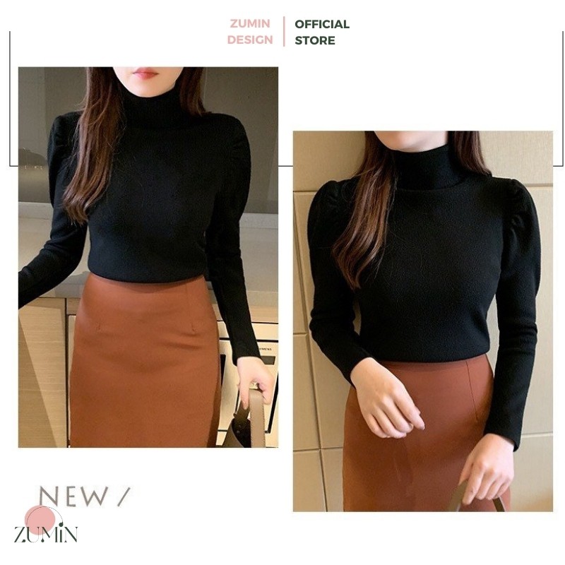 Áo len vai bồng cổ lọ dài tay kiểu dáng basic 5 màu trung tính dễ phối đồ Zumin | BigBuy360 - bigbuy360.vn