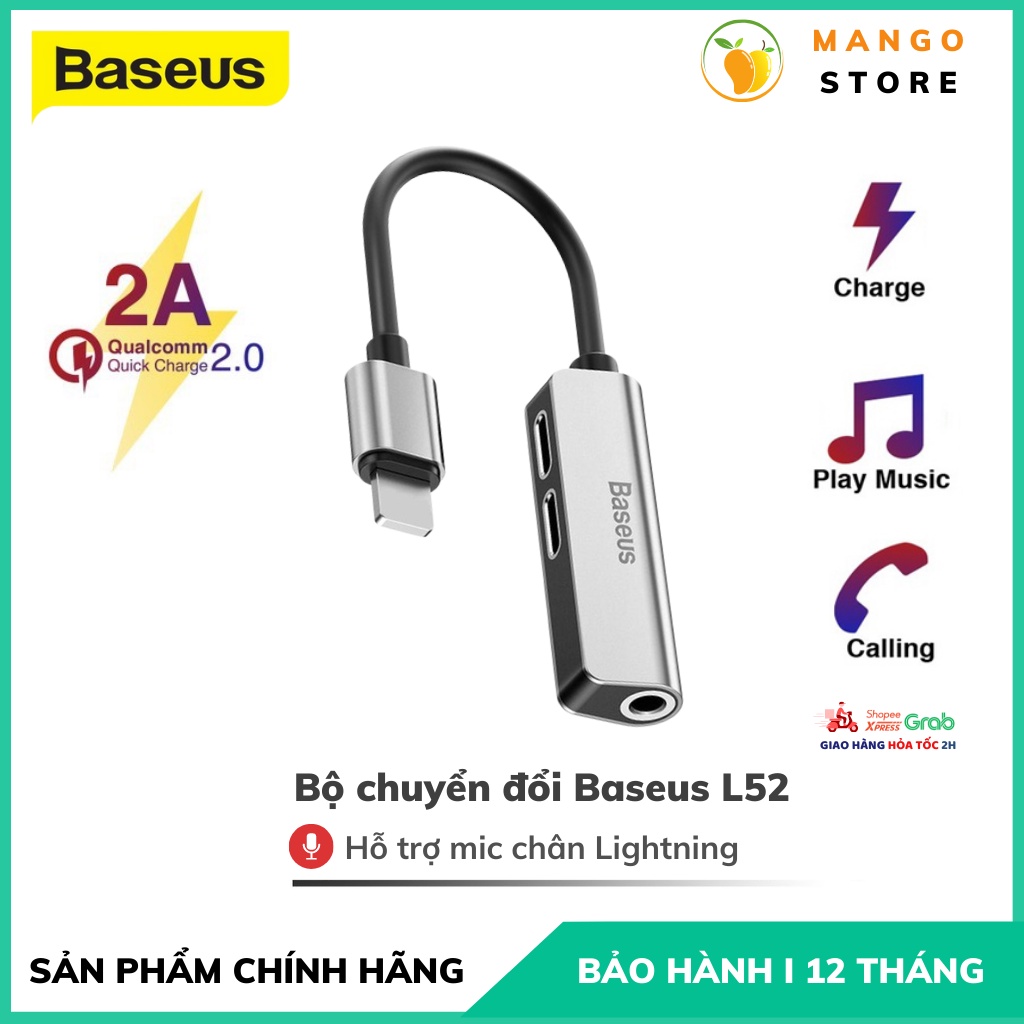 Jack chuyển đổi tai nghe IP 3 in 1 - L52 Vừa sạc vừa nghe - Có Hỗ Trợ Mic Đàm Thoại Chân Light-ning