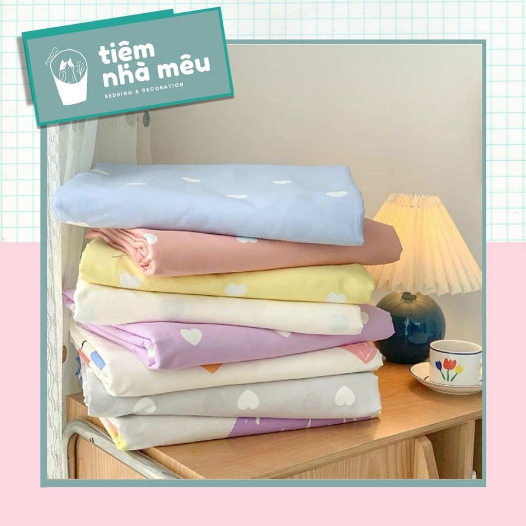 ( Mẫu Mới _ Full Size)Bộ Vỏ Chăn Ga Gối Cotton 3D✨ m6/m8/2m-Tiệm Nhà Mêu✨ Set 4 Món Hoạ Tiết Tim Nhiều Màu Dùng 2 Mặt