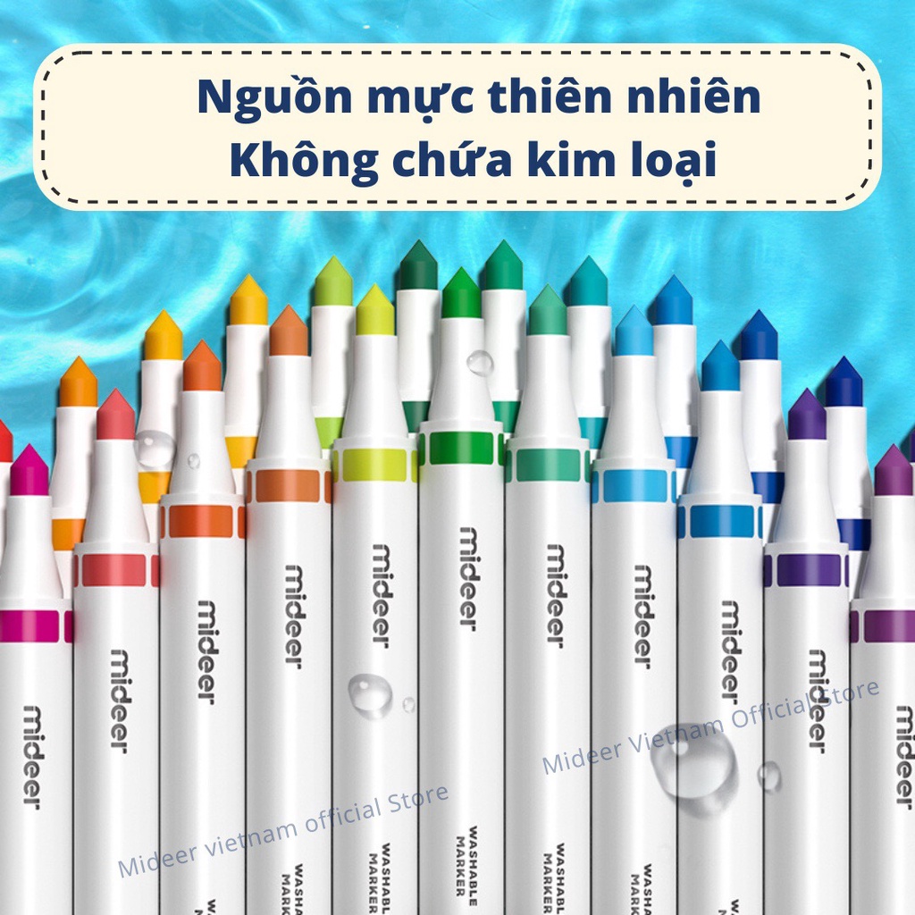 Màu dạ nước xóa được an toàn cho bé Washable Marker Mideer, bộ bút highlight đồ dùng học tập cho bé