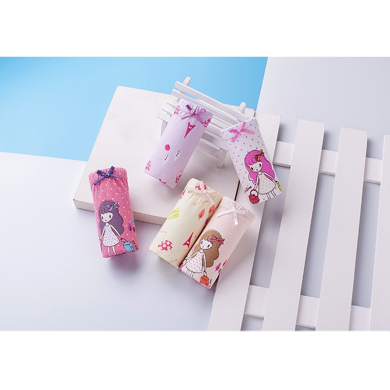 Set 5 quần lót bé gái Paris Je t'aime vải 100% cotton thương hiệu Hàn Quốc chất lượng cực tốt