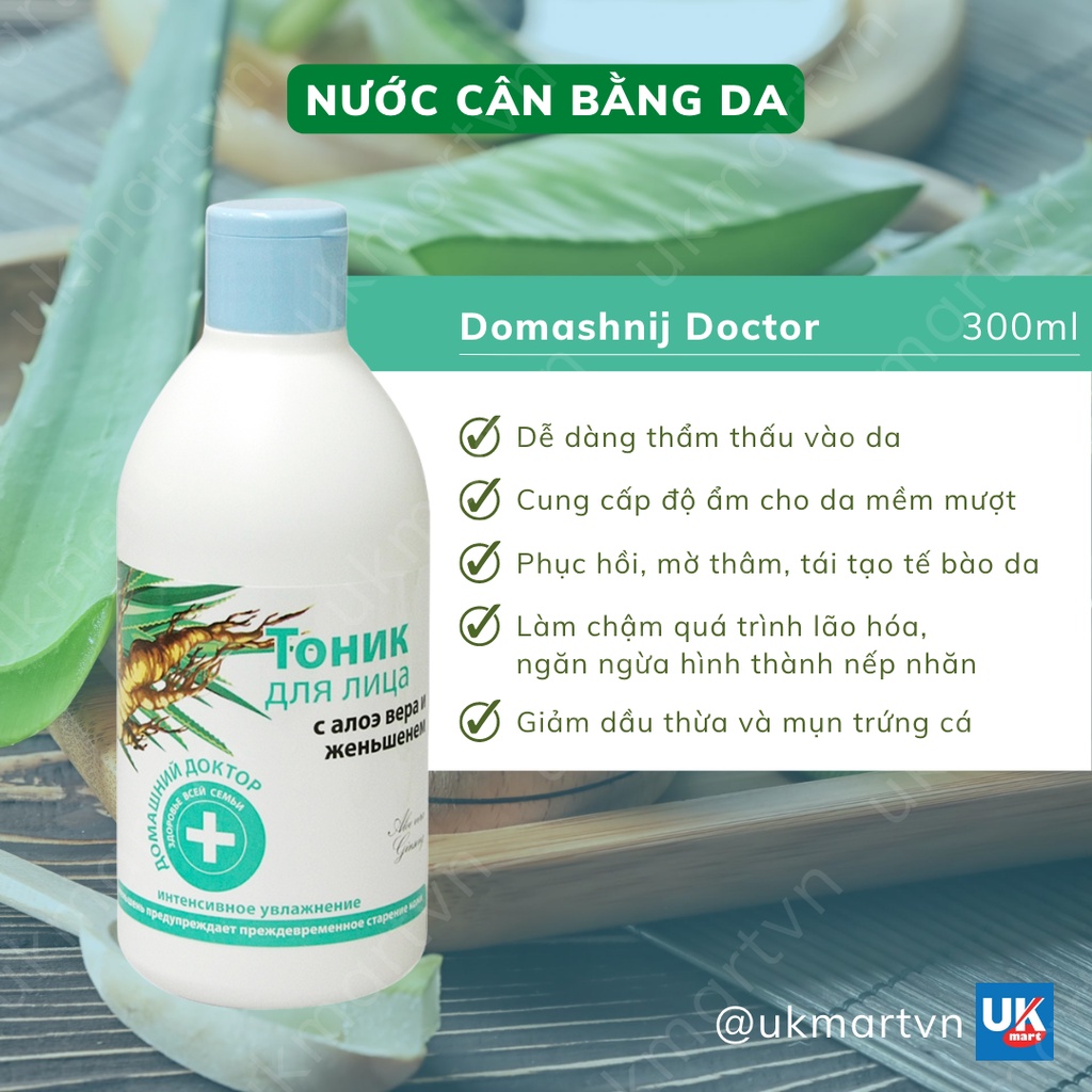 Nước Cân Bằng Da Domashnij Doctor Chiết Xuất Lô Hội Và Nhân Sâm 300ml