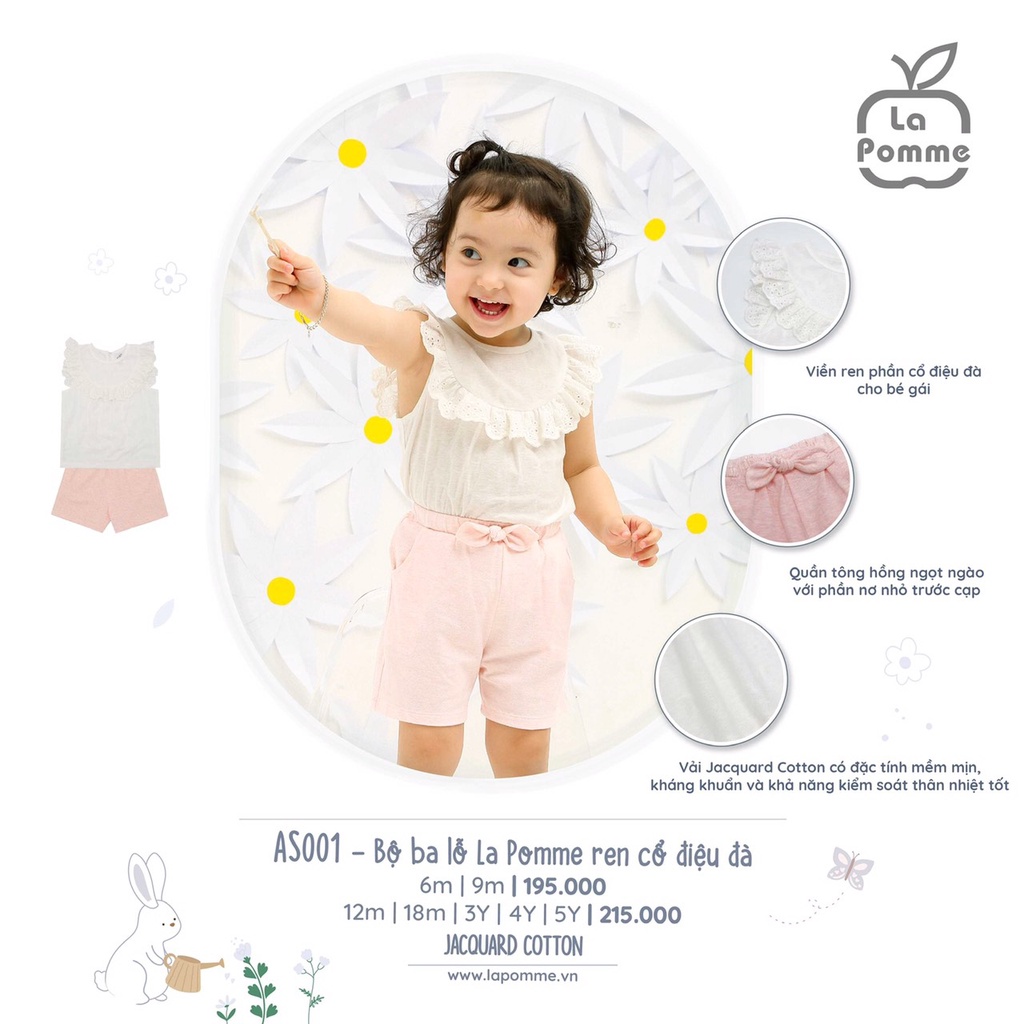 Bộ La Pomme sát nách cotton phối ren cao cấp thoáng mát thấm hút tốt nhiều kiểu dáng cho bé gái WS002 AS001 AS004