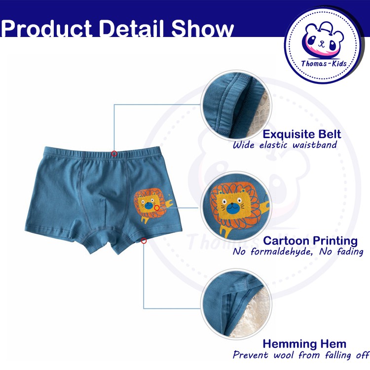 Bộ 5 Quần Lót Boxer Cotton In Họa Tiết Hoạt Hình Khủng Long / Hổ Dành Cho Bé Trai