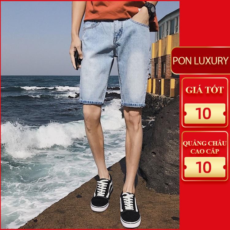 Quần ngố bò nam màu xanh ghi trơn co giãn tốt VNXK Pon.mens