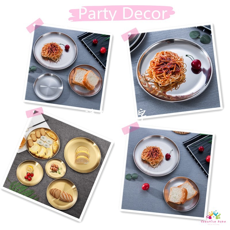 CH Metal Storage Tray Round Stainless Steel Tray Snack Fruit Cosmetics  Dinner Plates Gold Dining Plate