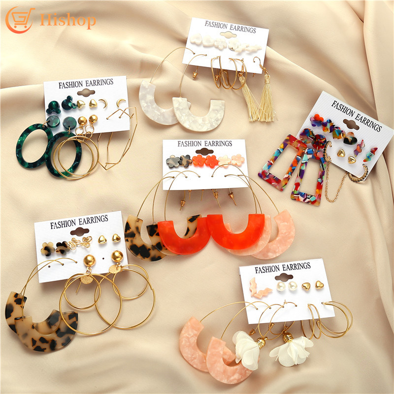 Bộ hoa tai nhiều kiểu dáng hình học đính ngọc trai nhân tạo thời trang