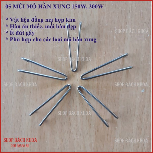 COMBO 05 Đầu mũi hàn xung công suất lớn , vật liệu đồng mạ hợp kim, hàn siêu bền. Shop Bách Khoa.