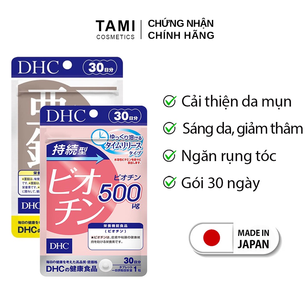 Combo viên uống biotin và kẽm DHC Nhật Bản, hỗ trợ mọc tóc, ngăn rụng tóc, bổ sung kẽm, viên uống 30 ngày TM-DHC-CB21