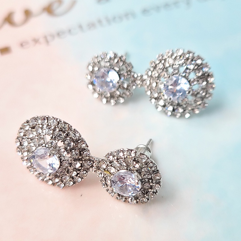 Khuyên Tai Đính Đá Zircon Trắng Kiểu Giọt Nước Phong Cách Cổ Điển Sang Trọng Thời Trang Cho Nữ