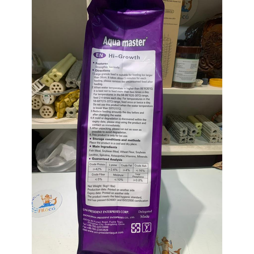 Bao 5kg Cám Aqua Master HiGrowth size L cám siêu tăng trọng lên màu cá Koi