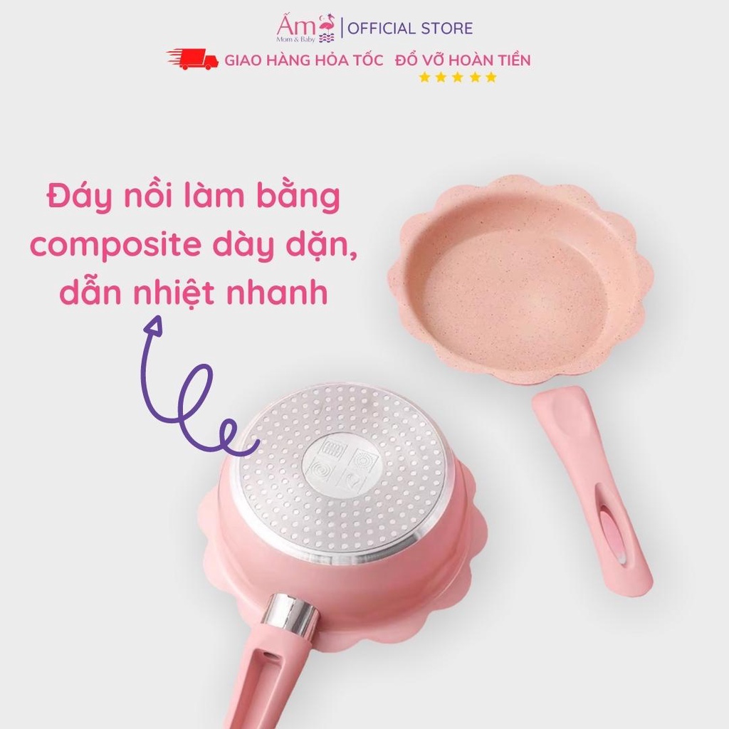 Bộ Nồi Chảo Đá Cao Cấp Chế Biến Ăn Dặm Cho Bé Bảo Hành 6 Tháng Ấm Baby Chống Dính Nấu Món Ngon