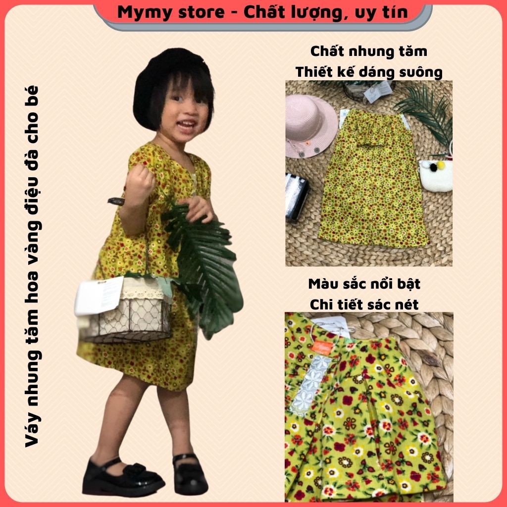 Đầm bé gái, váy thu đông bé gái cao cấp chất liệu nhung tăm mịn đẹp đủ size cho bé từ 10kg đến 30kg