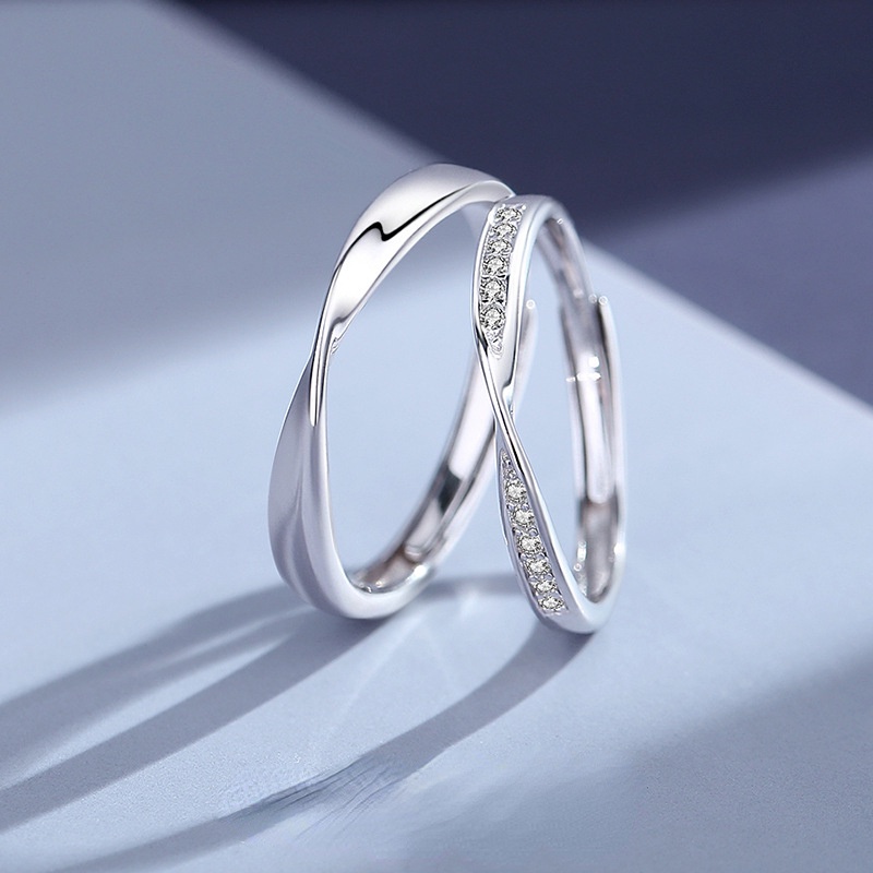 Nhẫn Hở Mạ Bạc 925 Đính Đá Zircon Thời Trang Cho Cặp Đôi