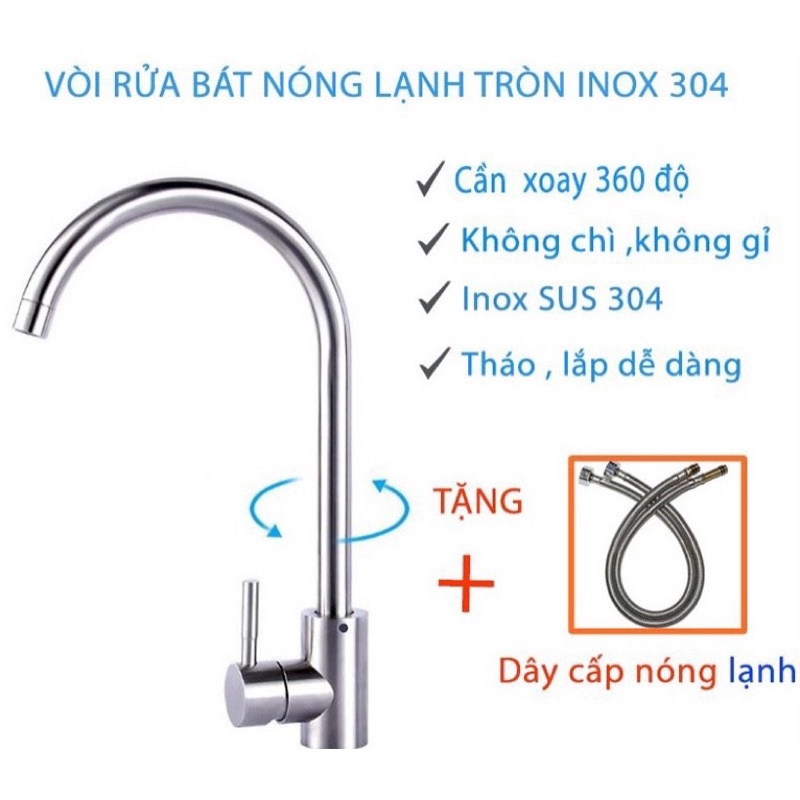 [100% inox 304] Vòi rửa bát inox 304, vòi rửa bát chén inox sus 304 nóng lạnh ikiza, IK390