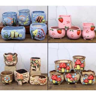 Chậu mini hoạ tiết sét theo hình