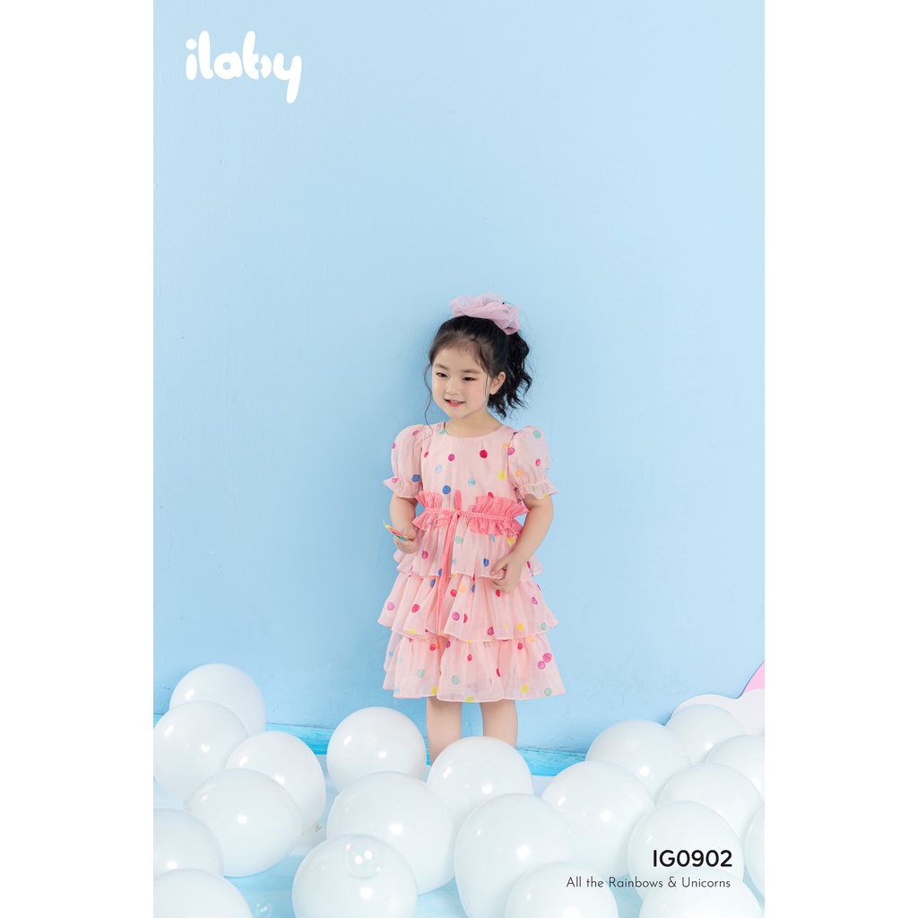 Váy cho bé gái ILABY chấm bi bảy màu chất liệu tơ kèm lót [10IG09020322]