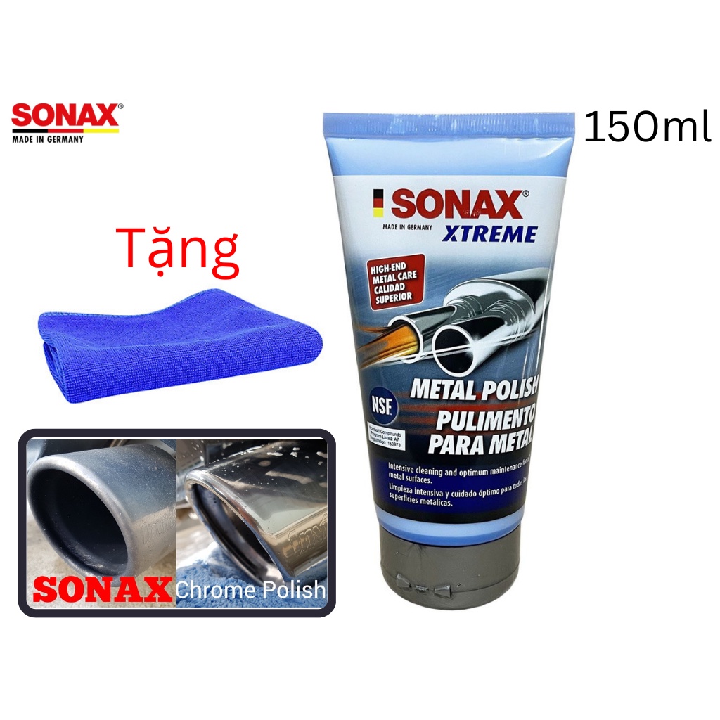 Kem Đánh Bóng Cao Cấp Sonax Metal Polish 204100 Chăm Sóc Kim Loại Hiệu Quả Tặng Khăn 150ml