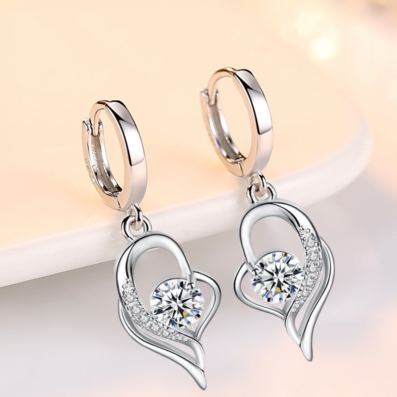 1 Pair Korean Rhinestone Crystal Pierced Dangle Earrings/ Ladies Elegant Hollow Waterdrop Lady Dangle Earrings/ Ear Jewelry Accessories