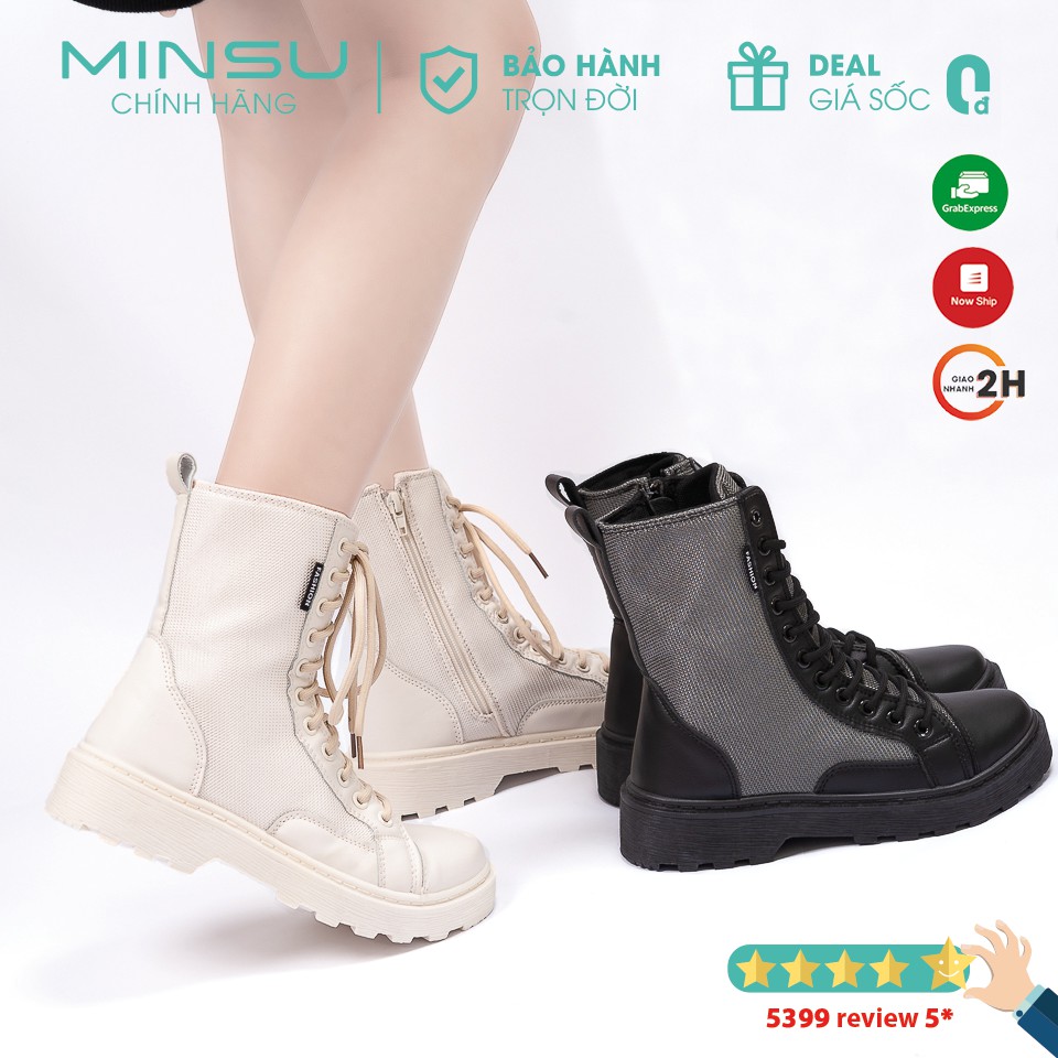 Giày Boot Nữ Khóa Kéo MINSU M3911, Giày Cao Cổ Hàn Quốc Với Khóa Kéo Tiện Lợi, Năng Động Rất Đẹp Cho Các Bạn Gái Mix Đồ