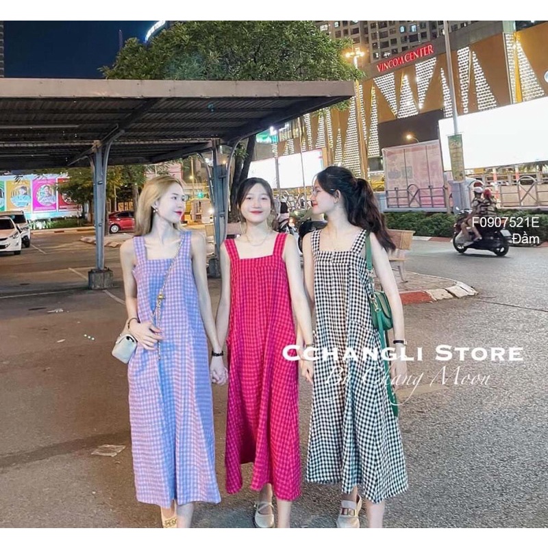 Đầm đũi caro hai dây bảng to túi hai bên TT0907