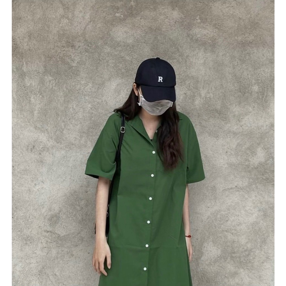 Đầm suông xanh lá cực trend Hàn