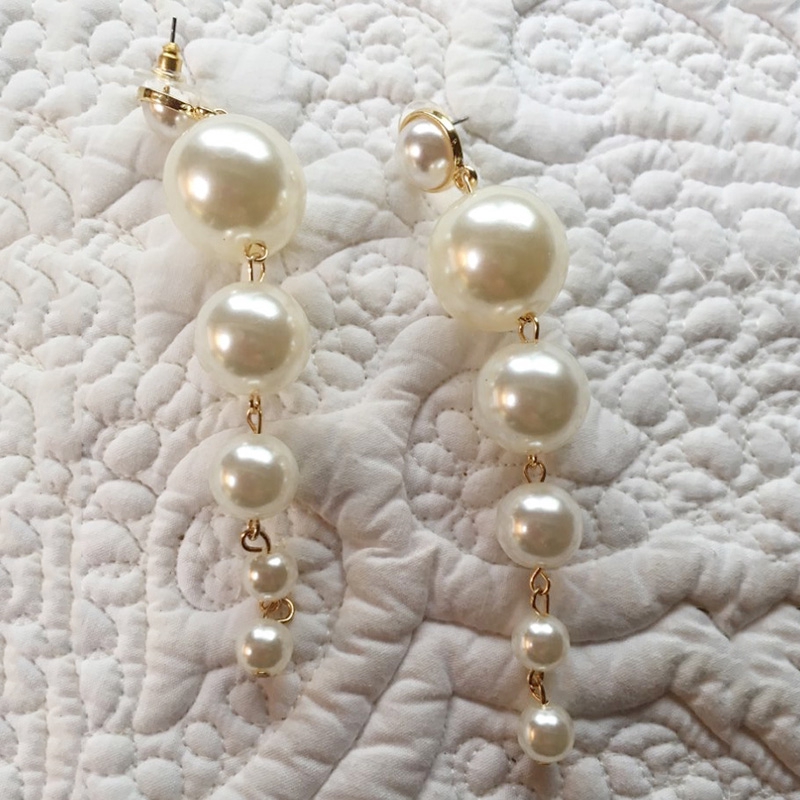 Big Simulated pearl earrings for women statement long drop earrings korean fashion jewelry