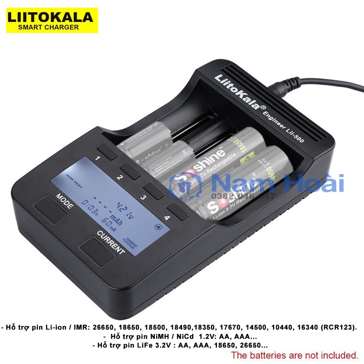 Bộ Sạc Và Test Pin Đa Năng Liitokala Lii-500 Dùng cho pin AA, AAA, 18650, 32650 (1.2V, 3.2V, 3.6V...) Chính Hãng 100%