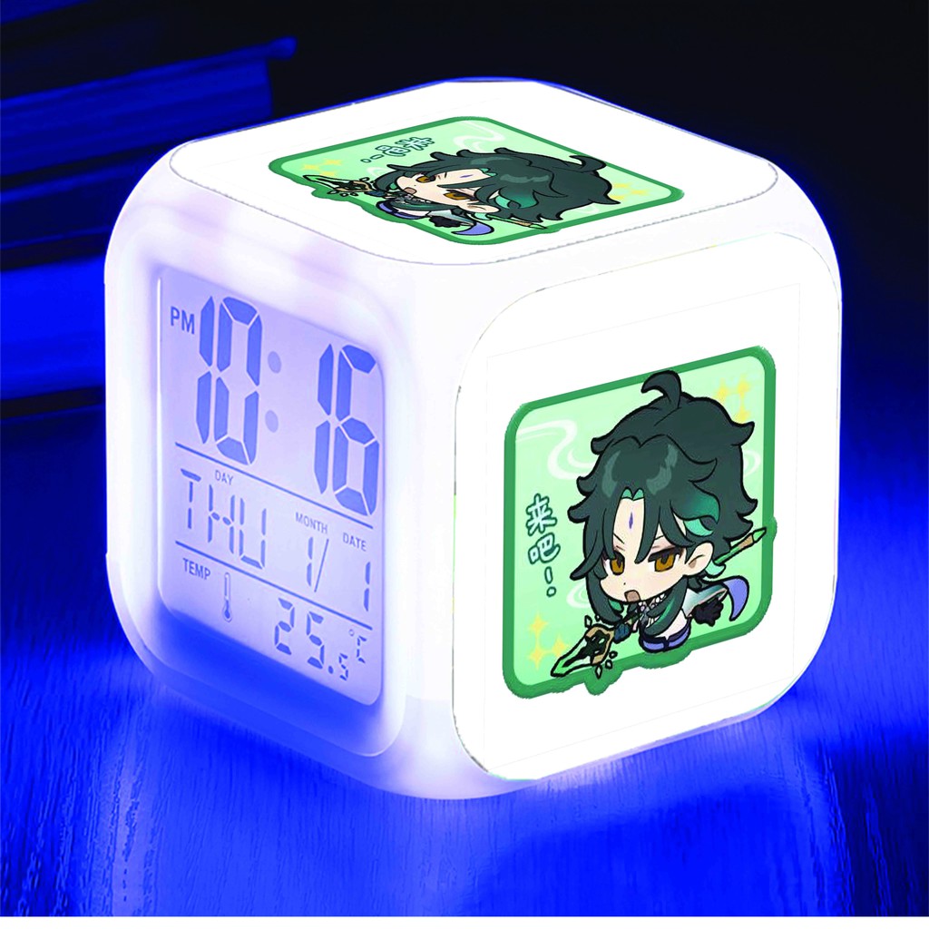 Đồng hồ báo thức để bàn in hình GENSHIN IMPACT game ainme chibi LED đổi màu M2