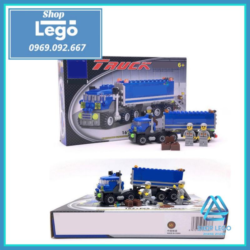 [163 Hình] Xếp hình Xe Container Truck có thể lắp thành xe thang, máy bay, xe chở hàng xe đua Lego Minifigures Kazi 6409